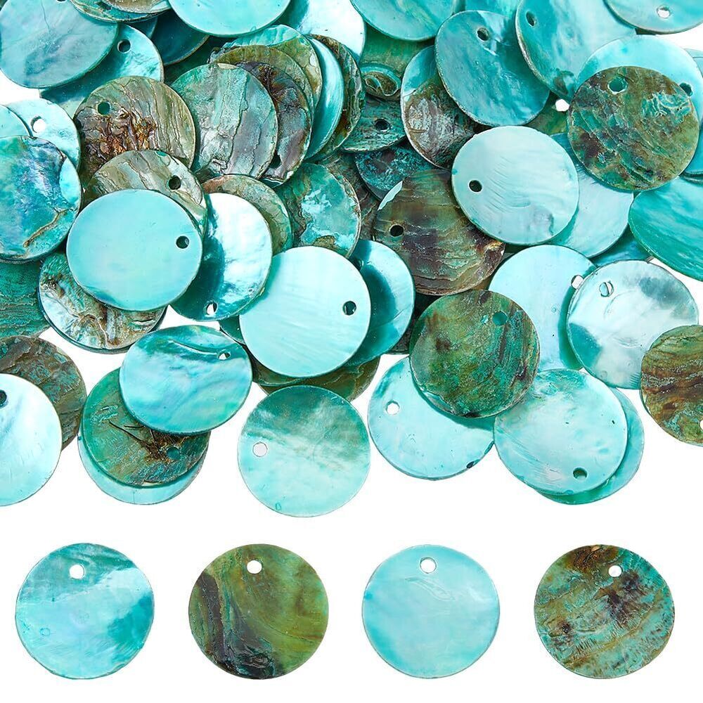 7425 150PCS Flat Round Shell Beads 15mm Disc Coin Seashells Charms Dark